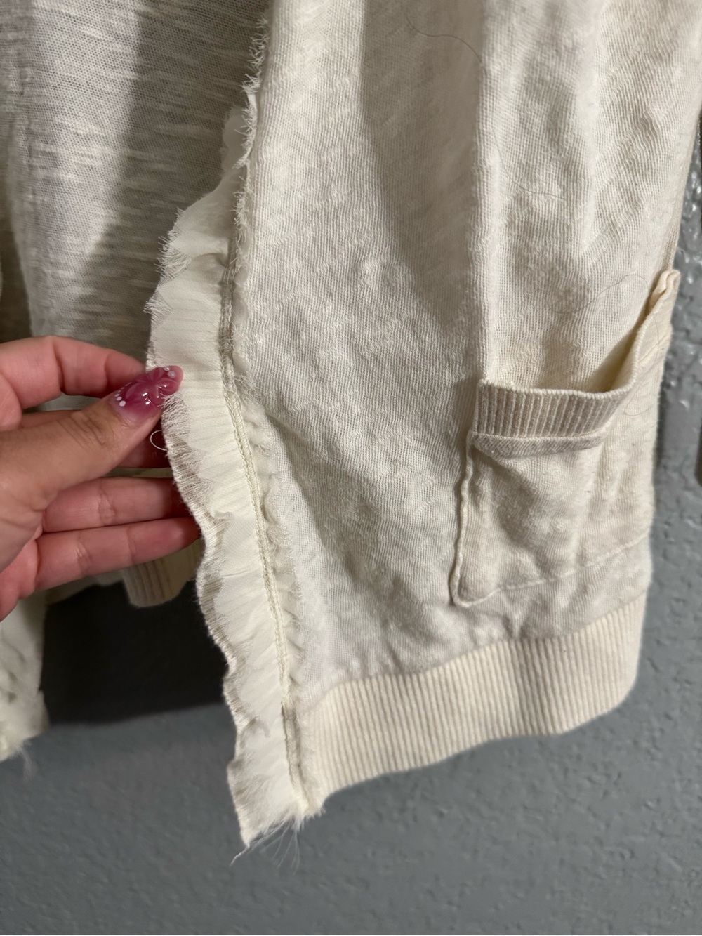 Decree Cream Open-Front Ruffle-Trim Cardigan - Picture 2 of 5